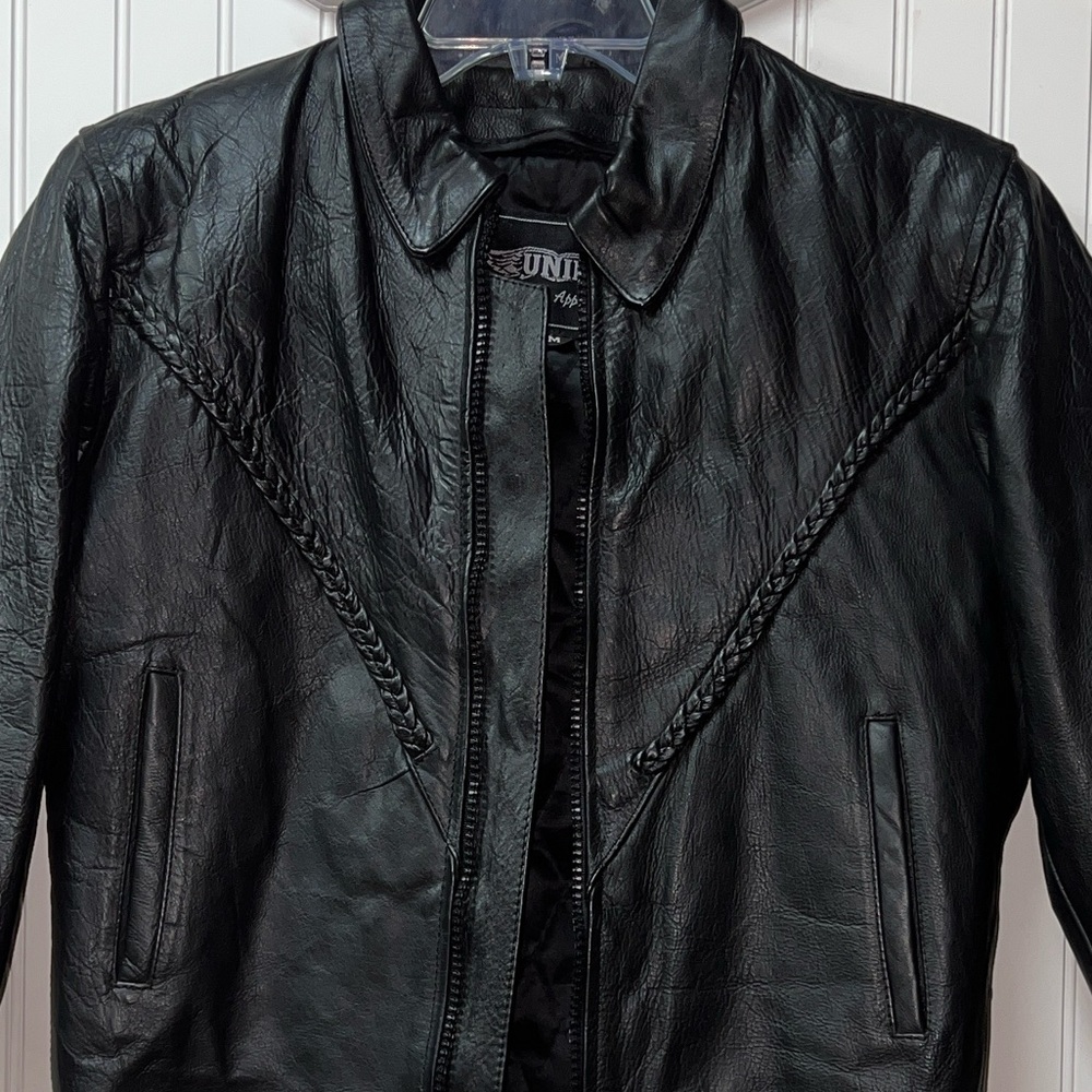 Unik Heavyweight Black Leather Biker Jacket M Moto Bikercore